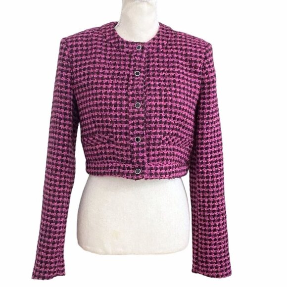 NWT ZARA PURPLE PINK BLACK TWEED CROPPED JACKET - S - Picture 1 of 10